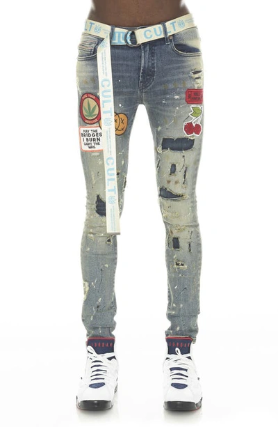 Shop Cult Of Individuality Punk Belted Distressed Super Skinny Jeans In Primo