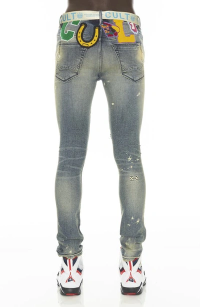 Shop Cult Of Individuality Punk Belted Distressed Super Skinny Jeans In Primo