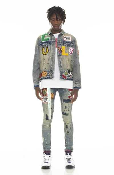 Cult Of Individuality Punk Belted Distressed Super Skinny Jeans In Primo