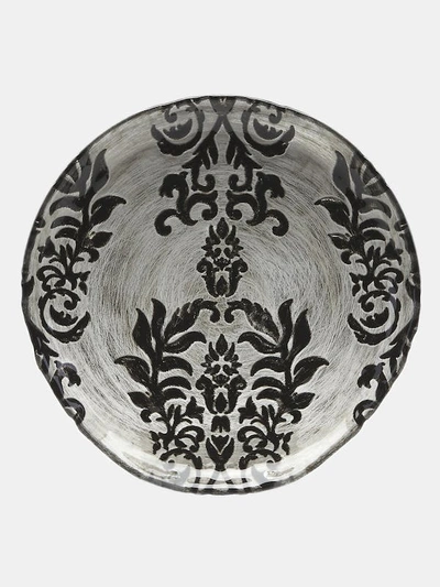 Shop Red Pomegranate Collection Damask Set/4 6.5" Gilded Glass Canapé Plates In Black