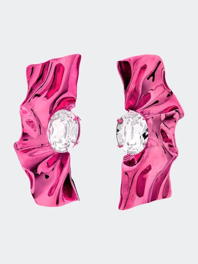Shop Sterling King Pleat Crystal Earrings In Pink