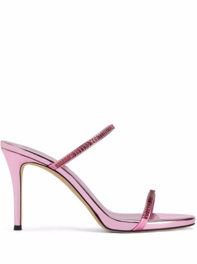 Shop Giuseppe Zanotti Pink Crystall Sandals With Rhinestone Insets
