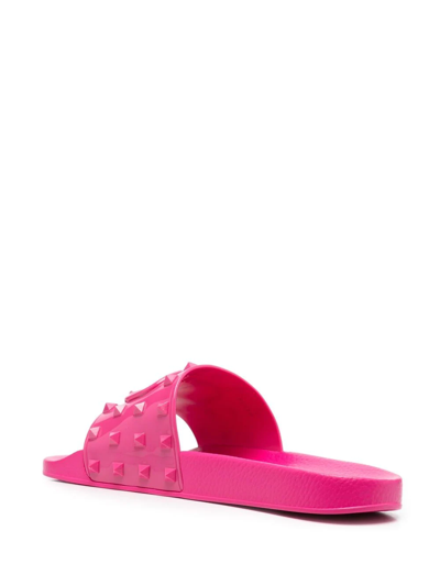 Shop Valentino Vlogo Rockstud Slides In Pink