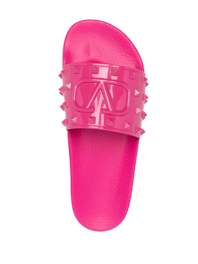 Shop Valentino Vlogo Rockstud Slides In Pink