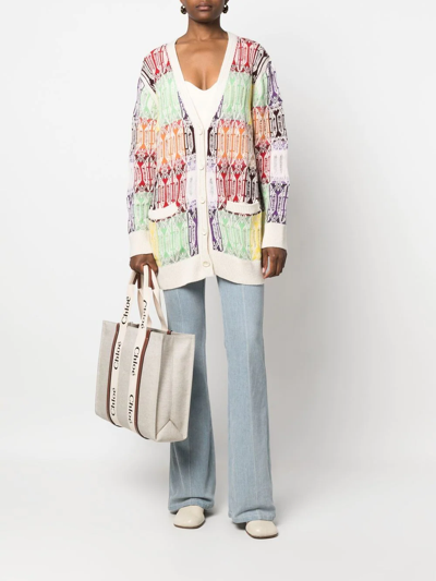 Shop Chloé Jacquard Cashmere-blend Cardigan In Neutrals