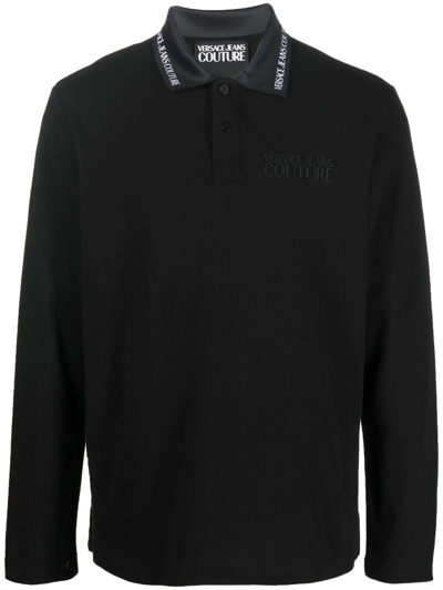 Shop Versace Jeans Couture Logo-embroidered Polo Shirt In Black