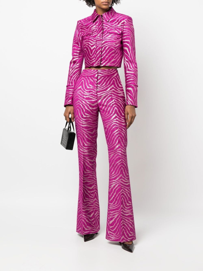 Shop Genny Cropped Patterned-jacquard Jacket In Pink