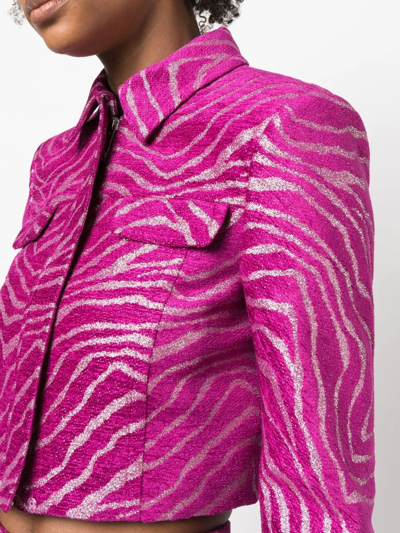 Shop Genny Cropped Patterned-jacquard Jacket In Pink