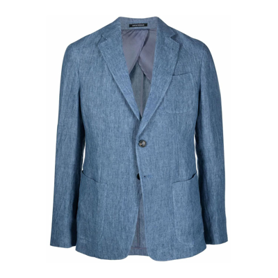 Shop Emporio Armani Men's  Light Blue Linen Blazer In #add8e6