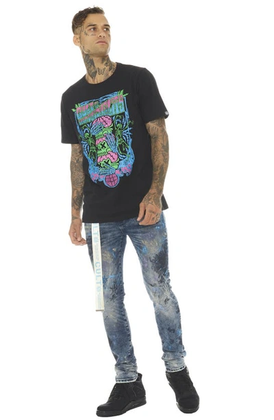 Cult Of Individuality Punk Super Skinny Stretch Jeans With Web Belt In Abstract