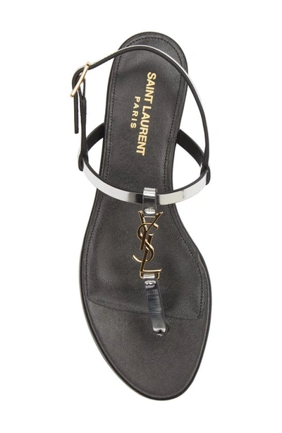 Shop Saint Laurent Cassandra Monogram Metallic Sandal In Argento
