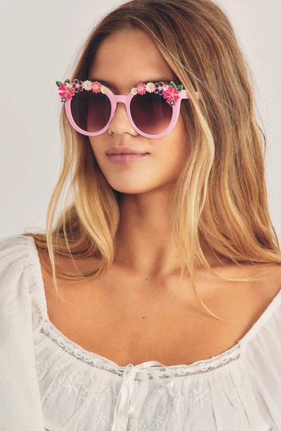 Shop Loveshackfancy Ravi 54mm Gradient Round Sunglasses In Peony Pink