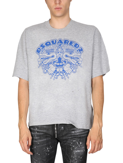Shop Dsquared2 Dragon Bros Football T-shirt In Grey