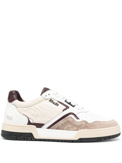 Shop Rhude Embroidered-logo Low-top Sneakers In Weiss