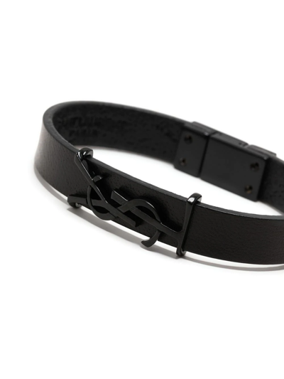 Shop Saint Laurent Calf-leather Braided Bracelet In Schwarz