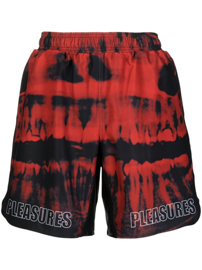 Shop Pleasures Tie-dye Logo-print Shorts In Black