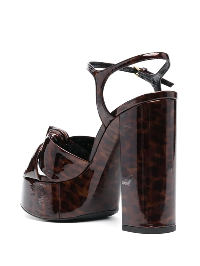 Saint Laurent Patent Platform Sandals In Braun