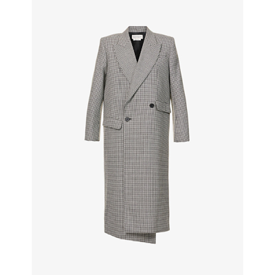 Shop Alexander Mcqueen Houndstooth-check Double-breasted Wool Coat In Black Ivory