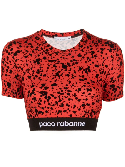 Shop Rabanne Red Paint-splatter Print Jersey Crop Top