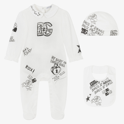 Shop Dolce & Gabbana Girls White 3 Piece Baby Gift Set