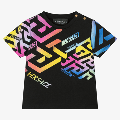 Shop Versace Black Greca Logo Baby T-shirt