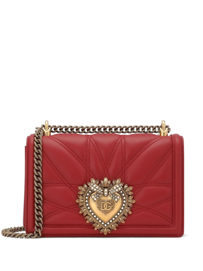 Shop Dolce & Gabbana Medium Devotion Quilted Crossbody Bag In Red