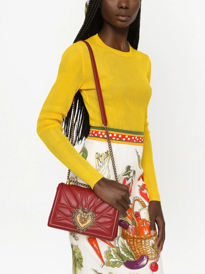 Dolce & Gabbana Medium Devotion Quilted Shoulder Bag In Red