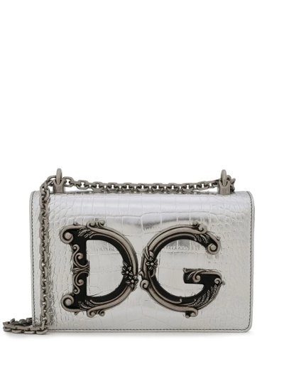 Shop Dolce & Gabbana Dg Girls Crocodile-print Shoulder Bag In Grey