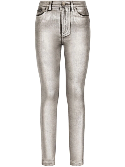 Shop Dolce & Gabbana Audrey Metallic-effect Skinny Jeans In Silver