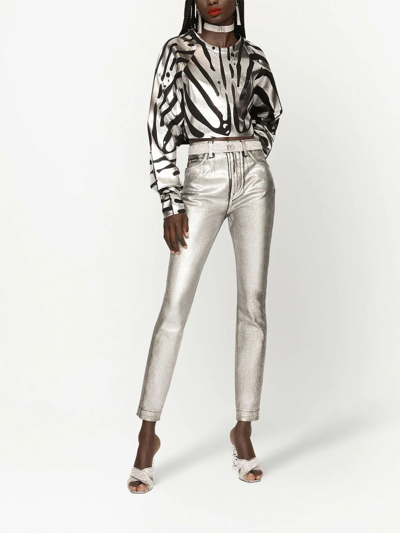 Shop Dolce & Gabbana Audrey Metallic-effect Skinny Jeans In Silver