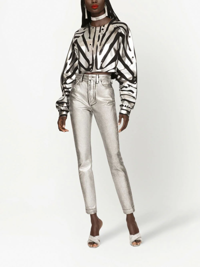 Shop Dolce & Gabbana Audrey Metallic-effect Skinny Jeans In Silver