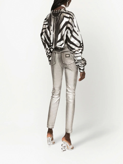 Shop Dolce & Gabbana Audrey Metallic-effect Skinny Jeans In Silver