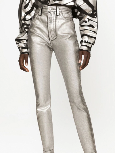 Shop Dolce & Gabbana Audrey Metallic-effect Skinny Jeans In Silver