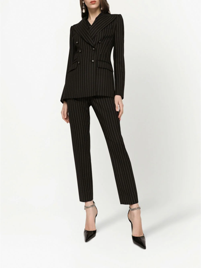 Shop Dolce & Gabbana Pinstriped Twill Trousers In Black