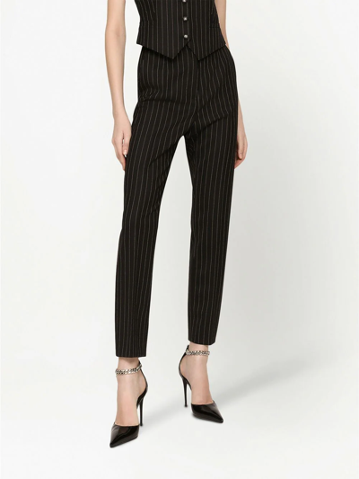 Dolce & Gabbana Striped Tailored High-waist Trousers In Black