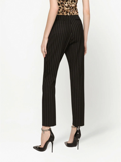 Dolce & Gabbana Striped Tailored High-waist Trousers In Black