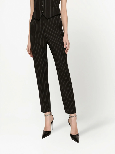 Shop Dolce & Gabbana Pinstriped Twill Trousers In Black
