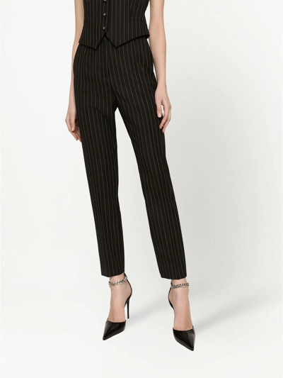 Dolce & Gabbana Striped Tailored High-waist Trousers In Black