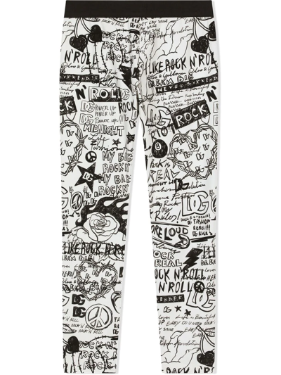 Shop Dolce & Gabbana Rock N' Roll Print Leggings In White