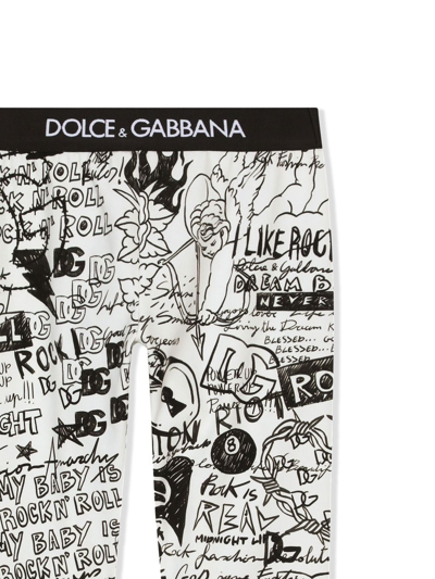 Shop Dolce & Gabbana Rock N' Roll Print Leggings In White