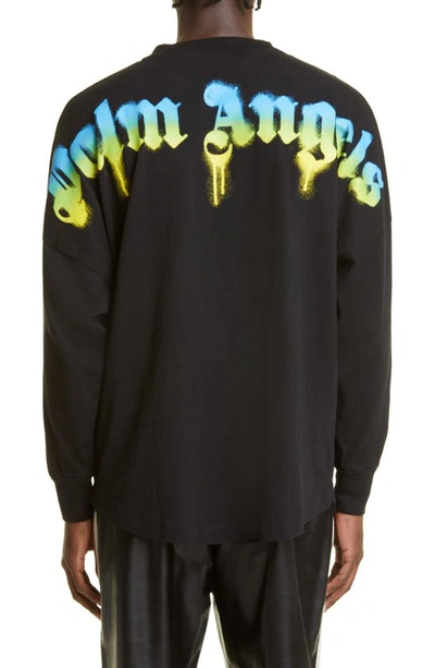 Shop Palm Angels Sprayed Palm Logo Long Sleeve Graphic Tee In Black Green