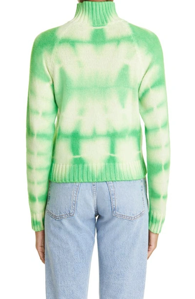 Shop The Elder Statesman Tie Dye Turtleneck Cashmere Sweater In Ivory W/ Matcha