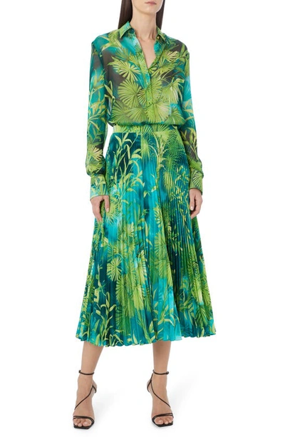 Shop Versace Jungle Print Silk Muslin Shirt In Green And Print