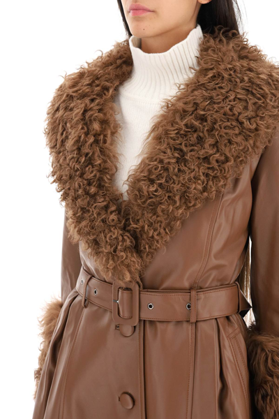 Shop Saks Potts 'foxy' Leather And Shearling Long Coat