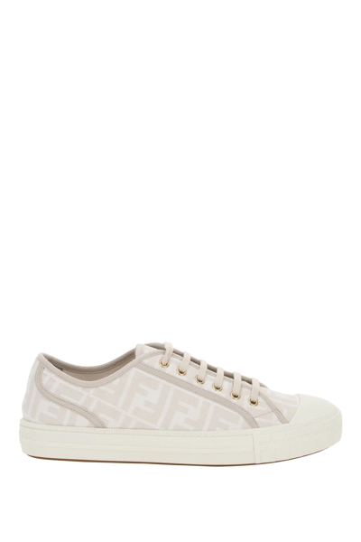 Shop Fendi Domino Sneakers In White,beige