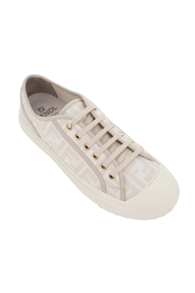 Shop Fendi Domino Sneakers In White,beige