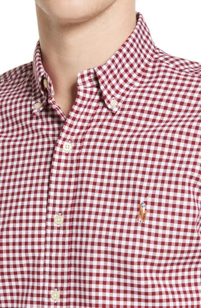 Shop Polo Ralph Lauren Gingham Cotton Oxford Button-down Shirt In Wine/ White