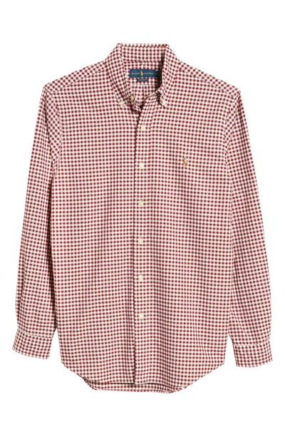 Shop Polo Ralph Lauren Gingham Cotton Oxford Button-down Shirt In Wine/ White