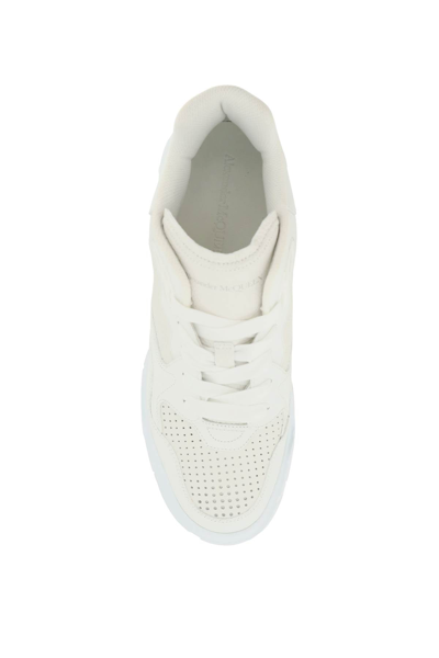 Shop Alexander Mcqueen Leather Court Mid-top Sneakers In White