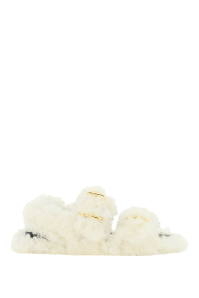 Shop Marni Shearling Fussbett Sandal In White